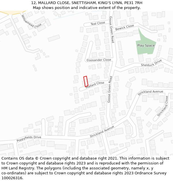 12, MALLARD CLOSE, SNETTISHAM, KING'S LYNN, PE31 7RH: Location map and indicative extent of plot