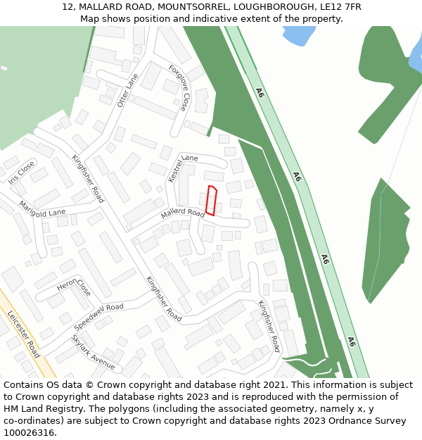 12, MALLARD ROAD, MOUNTSORREL, LOUGHBOROUGH, LE12 7FR: Location map and indicative extent of plot