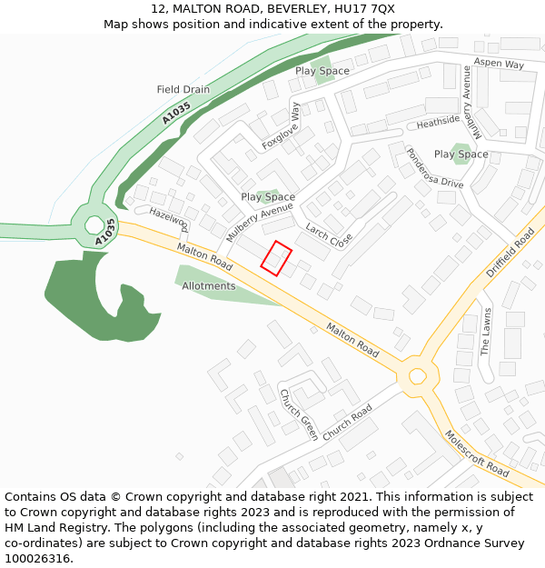 12, MALTON ROAD, BEVERLEY, HU17 7QX: Location map and indicative extent of plot