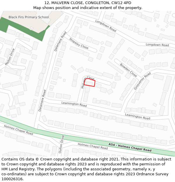 12, MALVERN CLOSE, CONGLETON, CW12 4PD: Location map and indicative extent of plot