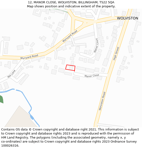 12, MANOR CLOSE, WOLVISTON, BILLINGHAM, TS22 5QA: Location map and indicative extent of plot