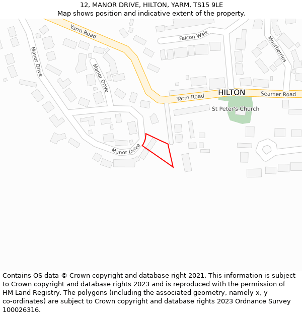 12, MANOR DRIVE, HILTON, YARM, TS15 9LE: Location map and indicative extent of plot