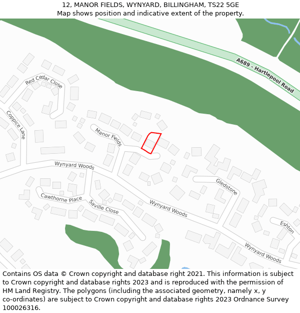 12, MANOR FIELDS, WYNYARD, BILLINGHAM, TS22 5GE: Location map and indicative extent of plot