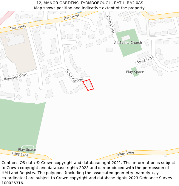 12, MANOR GARDENS, FARMBOROUGH, BATH, BA2 0AS: Location map and indicative extent of plot