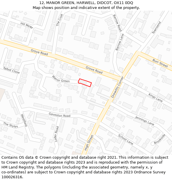 12, MANOR GREEN, HARWELL, DIDCOT, OX11 0DQ: Location map and indicative extent of plot