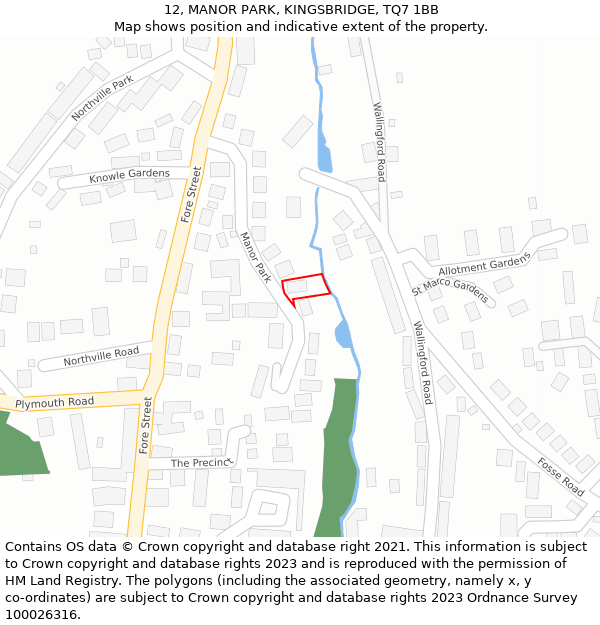 12, MANOR PARK, KINGSBRIDGE, TQ7 1BB: Location map and indicative extent of plot