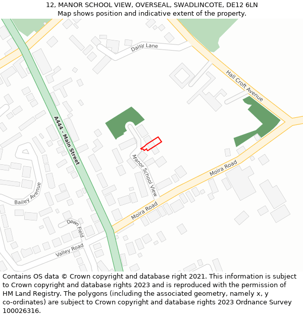 12, MANOR SCHOOL VIEW, OVERSEAL, SWADLINCOTE, DE12 6LN: Location map and indicative extent of plot