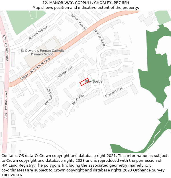 12, MANOR WAY, COPPULL, CHORLEY, PR7 5FH: Location map and indicative extent of plot