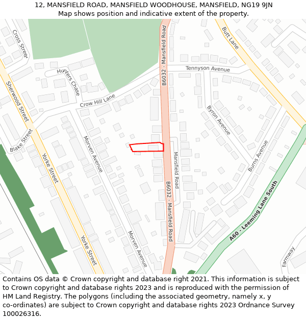12, MANSFIELD ROAD, MANSFIELD WOODHOUSE, MANSFIELD, NG19 9JN: Location map and indicative extent of plot