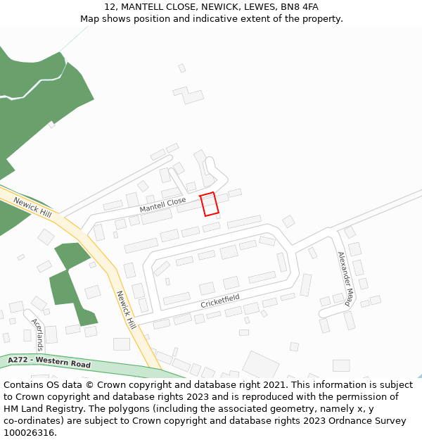 12, MANTELL CLOSE, NEWICK, LEWES, BN8 4FA: Location map and indicative extent of plot