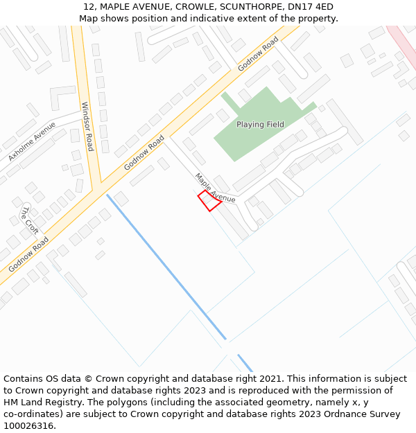 12, MAPLE AVENUE, CROWLE, SCUNTHORPE, DN17 4ED: Location map and indicative extent of plot