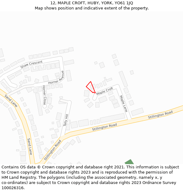 12, MAPLE CROFT, HUBY, YORK, YO61 1JQ: Location map and indicative extent of plot