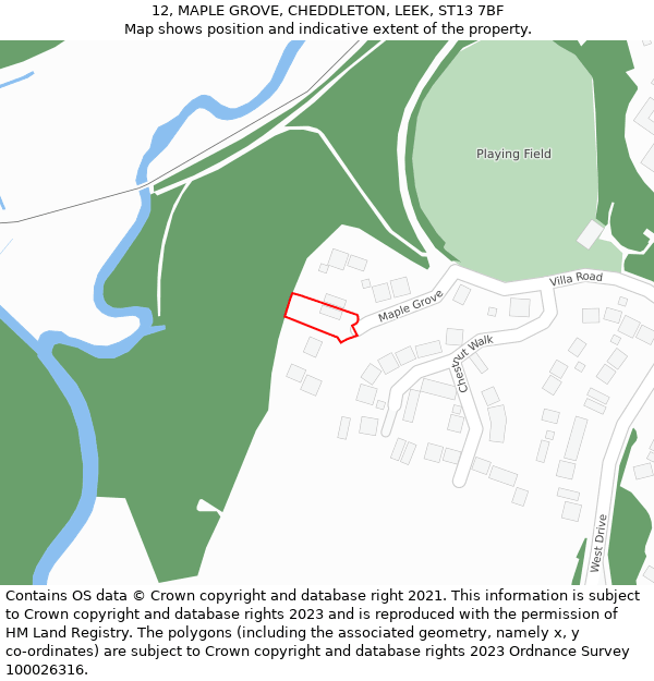 12, MAPLE GROVE, CHEDDLETON, LEEK, ST13 7BF: Location map and indicative extent of plot