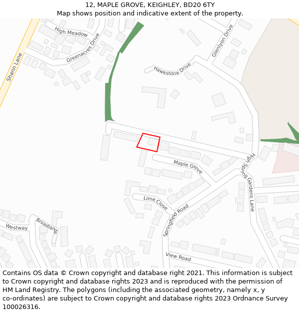 12, MAPLE GROVE, KEIGHLEY, BD20 6TY: Location map and indicative extent of plot