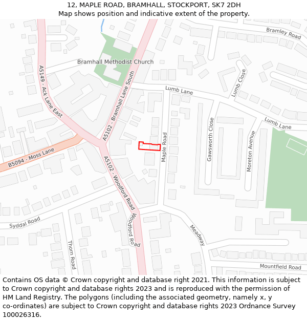 12, MAPLE ROAD, BRAMHALL, STOCKPORT, SK7 2DH: Location map and indicative extent of plot