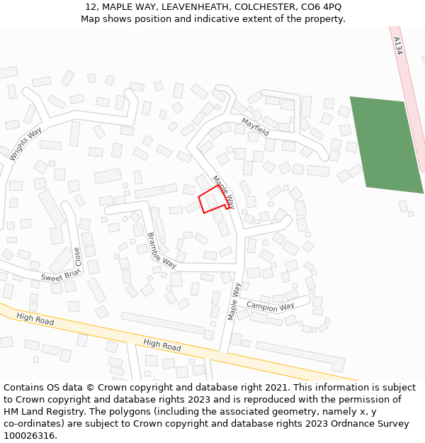 12, MAPLE WAY, LEAVENHEATH, COLCHESTER, CO6 4PQ: Location map and indicative extent of plot