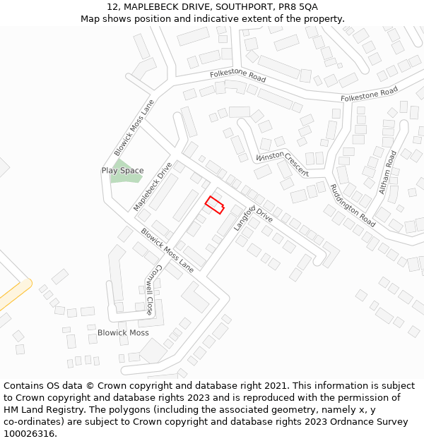 12, MAPLEBECK DRIVE, SOUTHPORT, PR8 5QA: Location map and indicative extent of plot