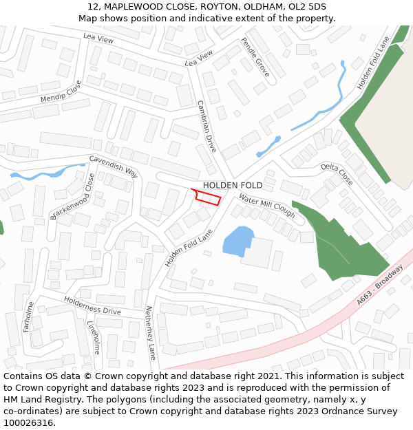 12, MAPLEWOOD CLOSE, ROYTON, OLDHAM, OL2 5DS: Location map and indicative extent of plot