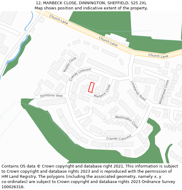 12, MARBECK CLOSE, DINNINGTON, SHEFFIELD, S25 2XL: Location map and indicative extent of plot