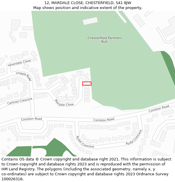 12, MARDALE CLOSE, CHESTERFIELD, S41 8JW: Location map and indicative extent of plot