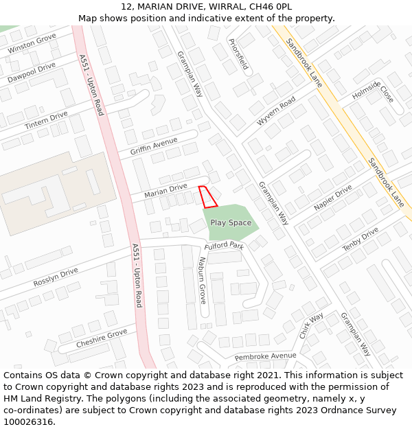 12, MARIAN DRIVE, WIRRAL, CH46 0PL: Location map and indicative extent of plot