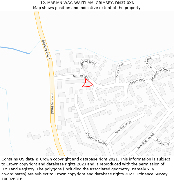 12, MARIAN WAY, WALTHAM, GRIMSBY, DN37 0XN: Location map and indicative extent of plot