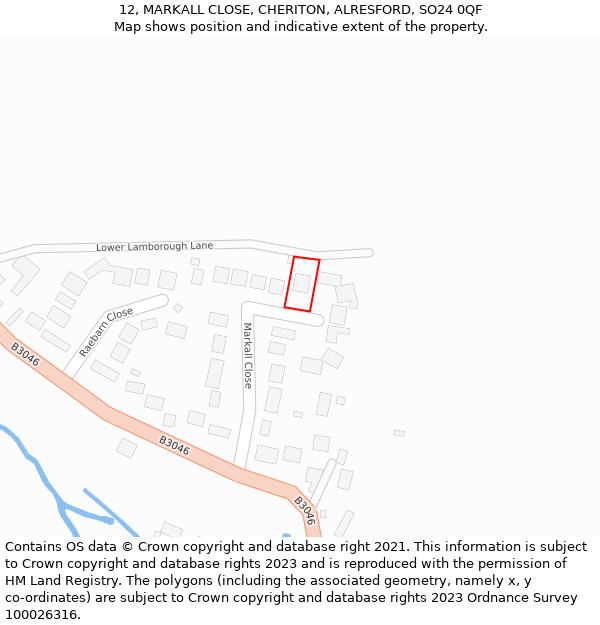 12, MARKALL CLOSE, CHERITON, ALRESFORD, SO24 0QF: Location map and indicative extent of plot