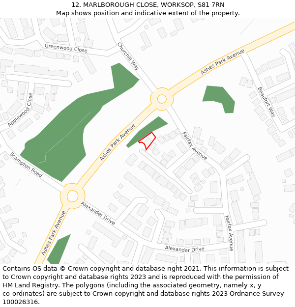 12, MARLBOROUGH CLOSE, WORKSOP, S81 7RN: Location map and indicative extent of plot