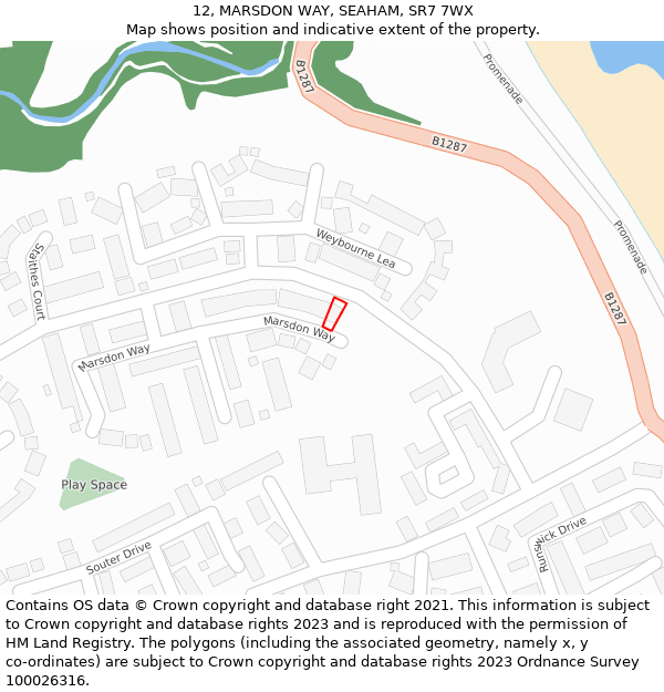 12, MARSDON WAY, SEAHAM, SR7 7WX: Location map and indicative extent of plot