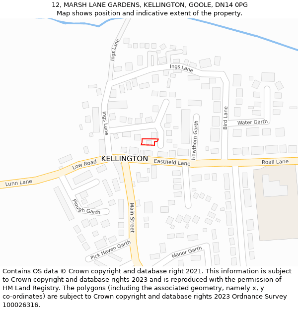 12, MARSH LANE GARDENS, KELLINGTON, GOOLE, DN14 0PG: Location map and indicative extent of plot