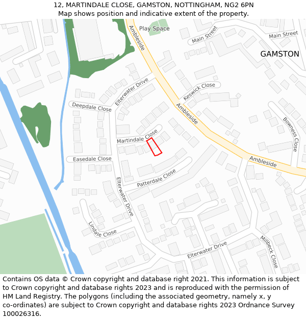 12, MARTINDALE CLOSE, GAMSTON, NOTTINGHAM, NG2 6PN: Location map and indicative extent of plot