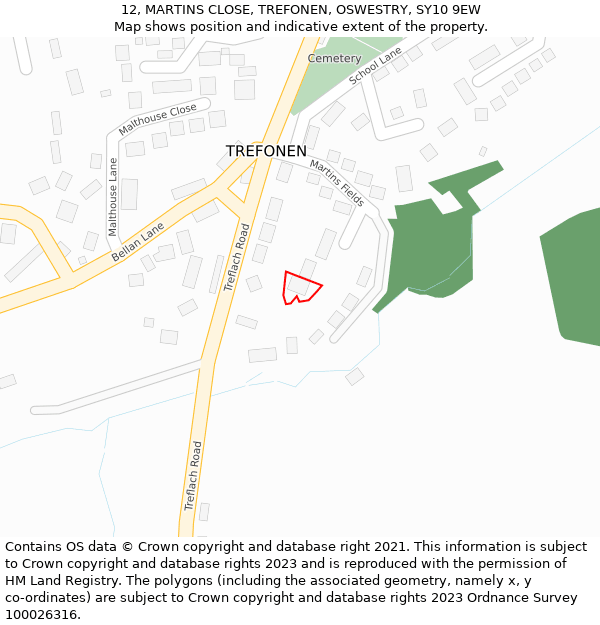 12, MARTINS CLOSE, TREFONEN, OSWESTRY, SY10 9EW: Location map and indicative extent of plot