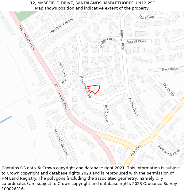 12, MASEFIELD DRIVE, SANDILANDS, MABLETHORPE, LN12 2SF: Location map and indicative extent of plot