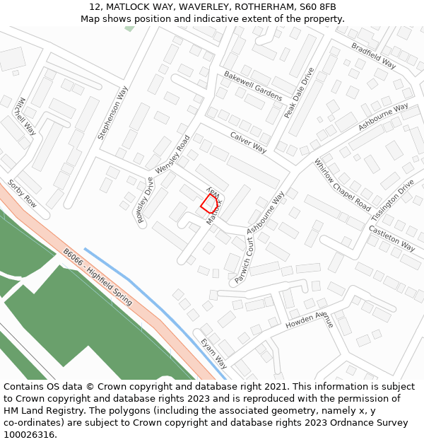 12, MATLOCK WAY, WAVERLEY, ROTHERHAM, S60 8FB: Location map and indicative extent of plot