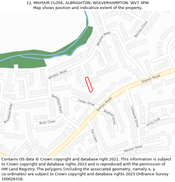 12, MAYFAIR CLOSE, ALBRIGHTON, WOLVERHAMPTON, WV7 3PW: Location map and indicative extent of plot