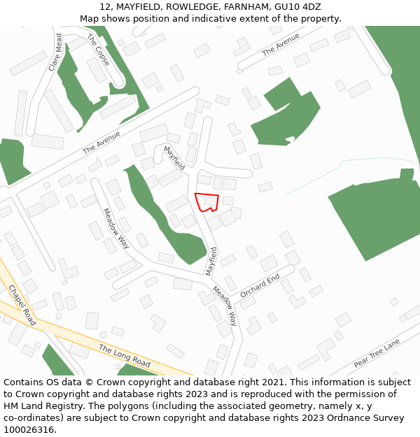 12, MAYFIELD, ROWLEDGE, FARNHAM, GU10 4DZ: Location map and indicative extent of plot