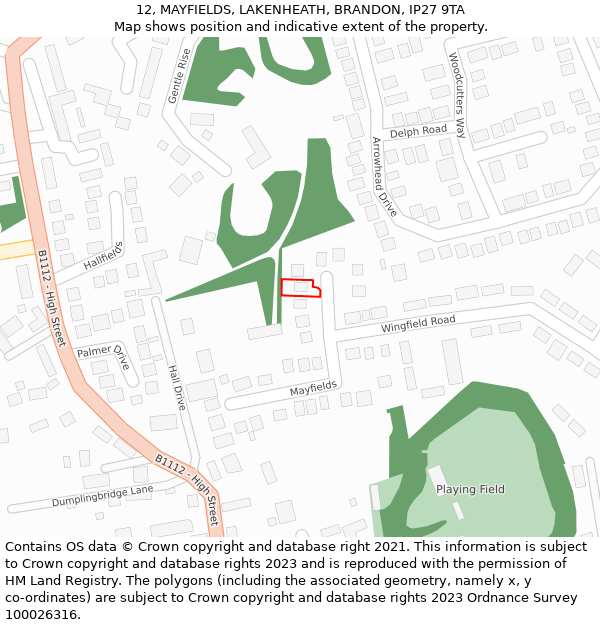 12, MAYFIELDS, LAKENHEATH, BRANDON, IP27 9TA: Location map and indicative extent of plot