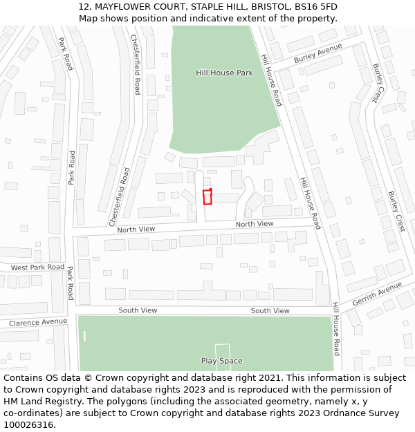 12, MAYFLOWER COURT, STAPLE HILL, BRISTOL, BS16 5FD: Location map and indicative extent of plot