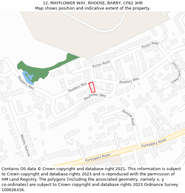 12, MAYFLOWER WAY, RHOOSE, BARRY, CF62 3HR: Location map and indicative extent of plot