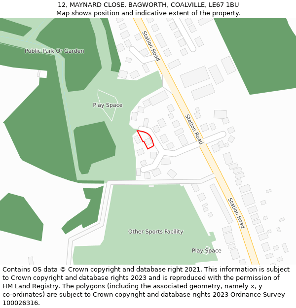 12, MAYNARD CLOSE, BAGWORTH, COALVILLE, LE67 1BU: Location map and indicative extent of plot