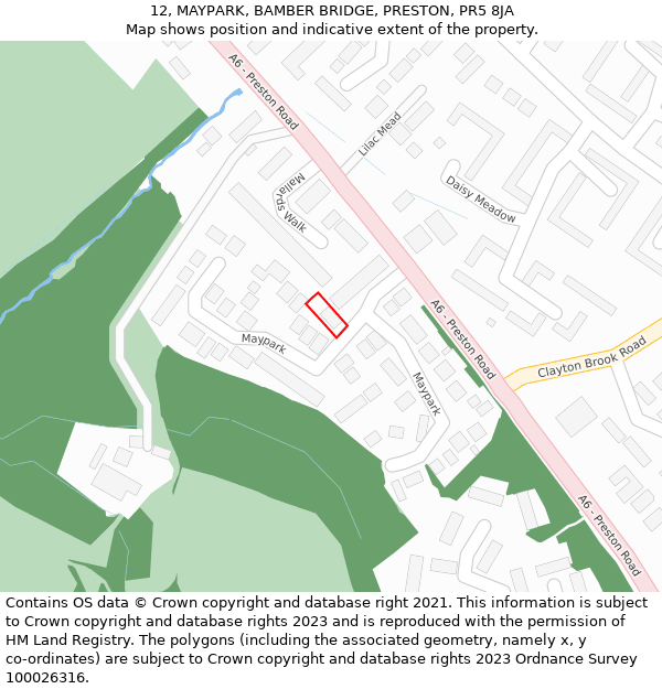 12, MAYPARK, BAMBER BRIDGE, PRESTON, PR5 8JA: Location map and indicative extent of plot
