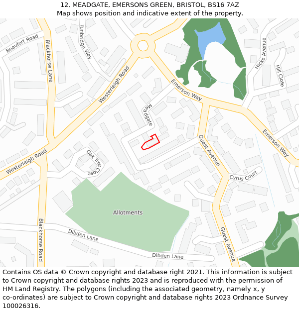 12, MEADGATE, EMERSONS GREEN, BRISTOL, BS16 7AZ: Location map and indicative extent of plot