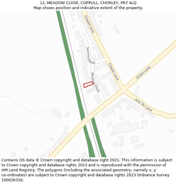 12, MEADOW CLOSE, COPPULL, CHORLEY, PR7 4LQ: Location map and indicative extent of plot