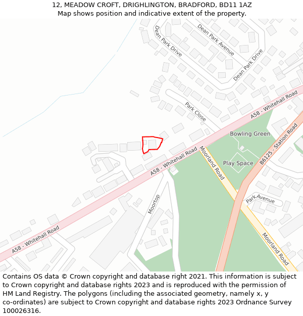 12, MEADOW CROFT, DRIGHLINGTON, BRADFORD, BD11 1AZ: Location map and indicative extent of plot