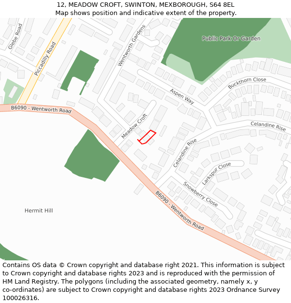 12, MEADOW CROFT, SWINTON, MEXBOROUGH, S64 8EL: Location map and indicative extent of plot