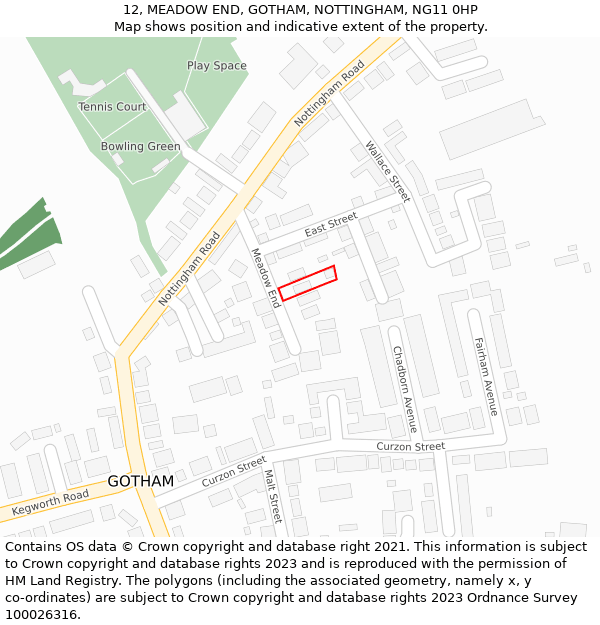 12, MEADOW END, GOTHAM, NOTTINGHAM, NG11 0HP: Location map and indicative extent of plot