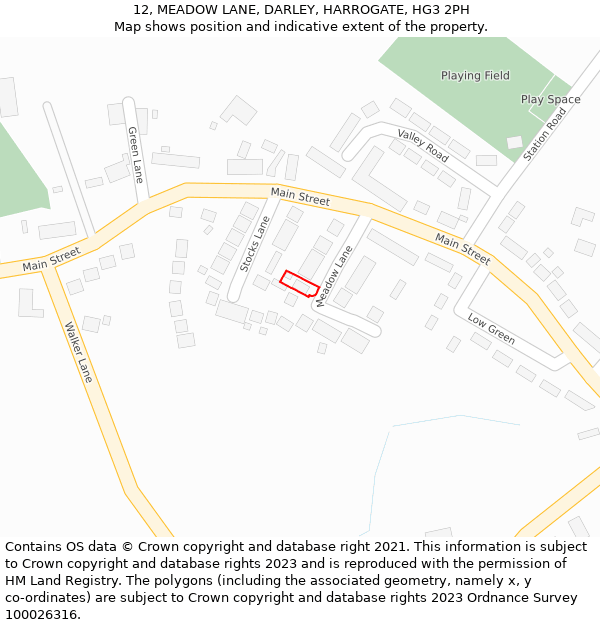 12, MEADOW LANE, DARLEY, HARROGATE, HG3 2PH: Location map and indicative extent of plot