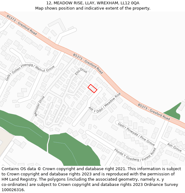 12, MEADOW RISE, LLAY, WREXHAM, LL12 0QA: Location map and indicative extent of plot