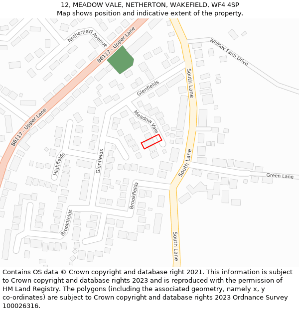 12, MEADOW VALE, NETHERTON, WAKEFIELD, WF4 4SP: Location map and indicative extent of plot