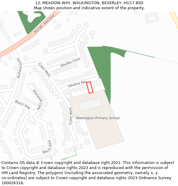 12, MEADOW WAY, WALKINGTON, BEVERLEY, HU17 8SD: Location map and indicative extent of plot